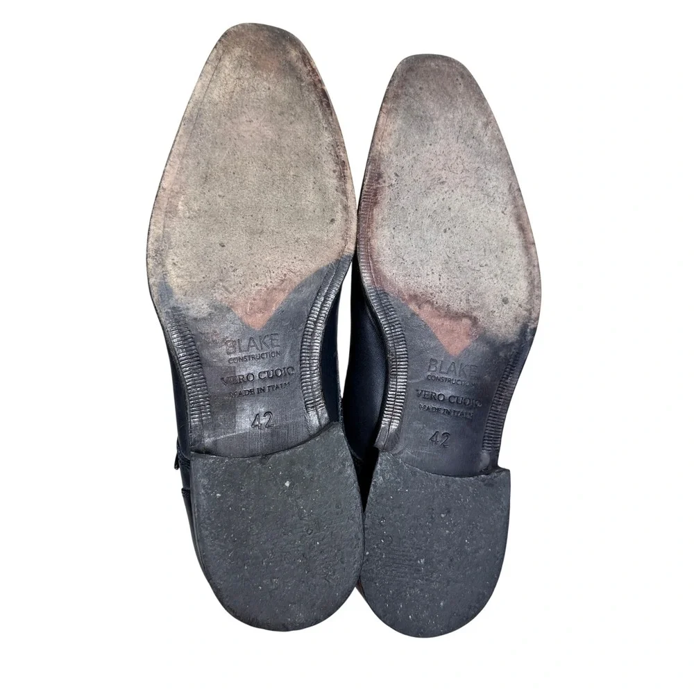 Thompson Double Monk Strap Shoes Mens 42 Navy Blue Leather Blake Italy 6713